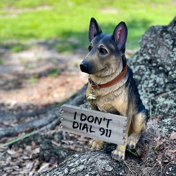 I Don't Dial 911 German Shepherd Guard Dog Warning Statue - Picture 5 of 10